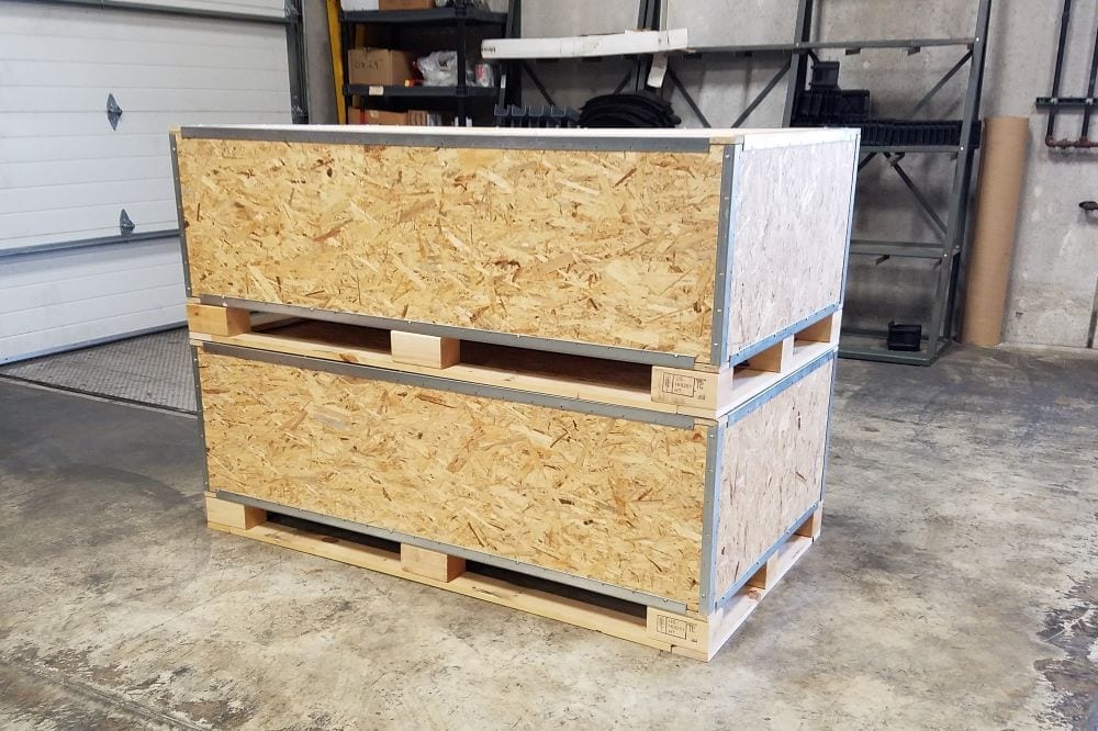 Shipping crates double stacked for shipment